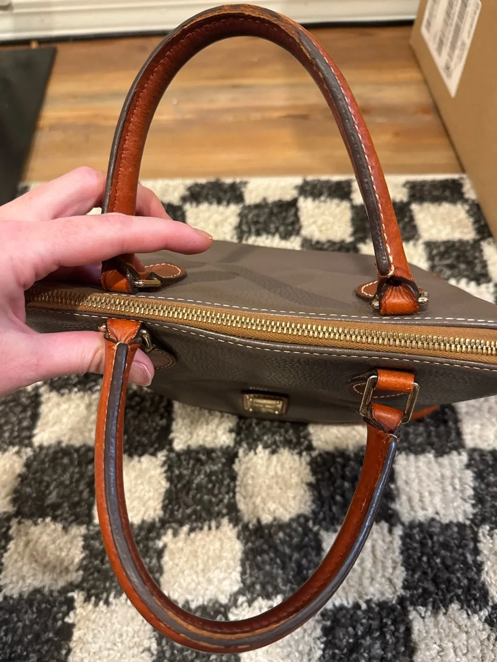 Dooney & Bourke Elephant Gray Pebble Grain Leather Zip Dome Satchel Bag